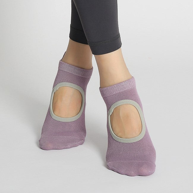 Low Cut Grip Socks With Open Instep - Purple
