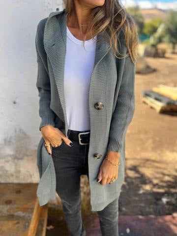 Longline Hooded Knit Cardigan With Pockets - Green