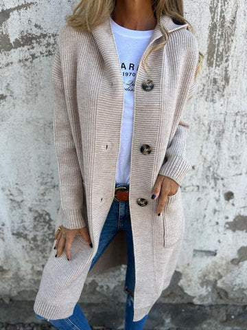 Longline Hooded Knit Cardigan With Pockets - Grey