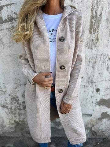 Longline Hooded Knit Cardigan With Pockets