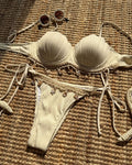 Shell Charm Trim Ribbed Bikini Set - Apricot