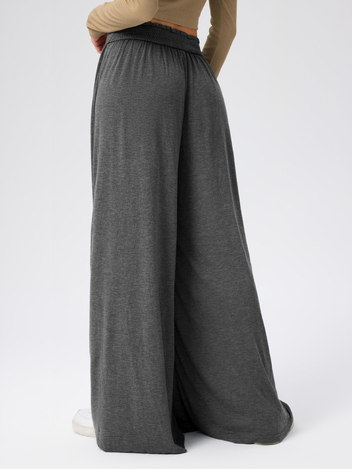 Flowy Palazzo Pants With Smocked Waist - DarkGray - 3