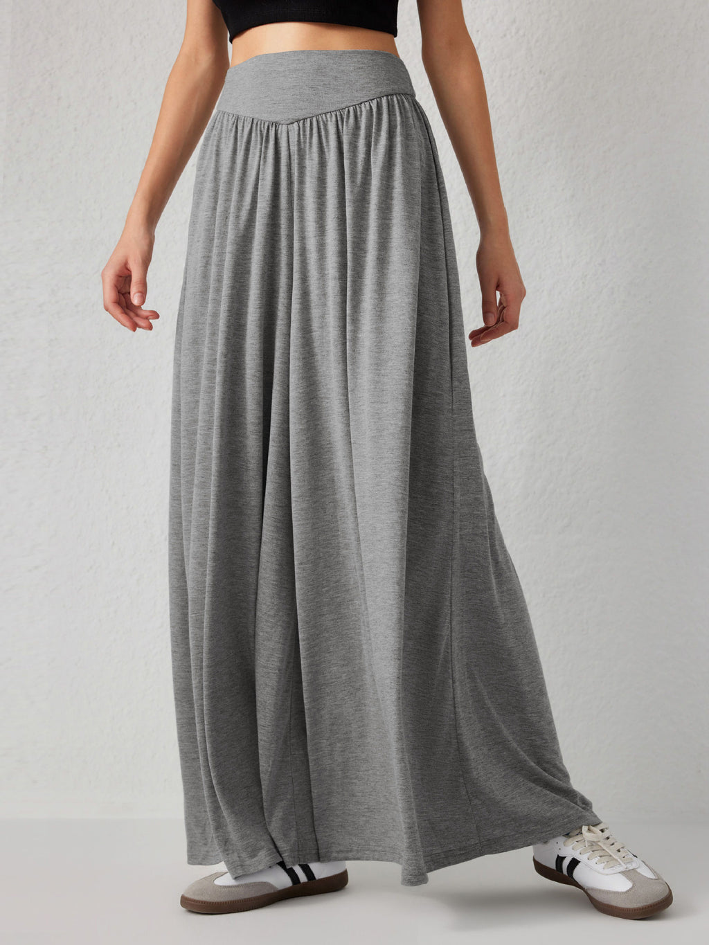 Flowy Palazzo Pants With Smocked Waist - Gray