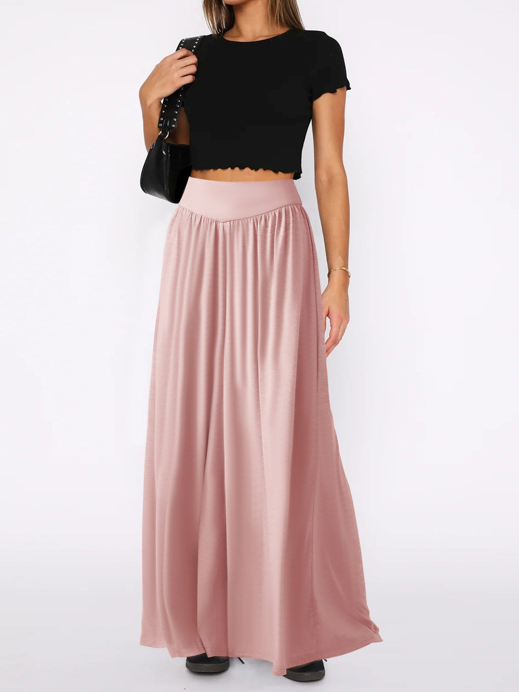 Flowy Palazzo Pants With Smocked Waist - Pink