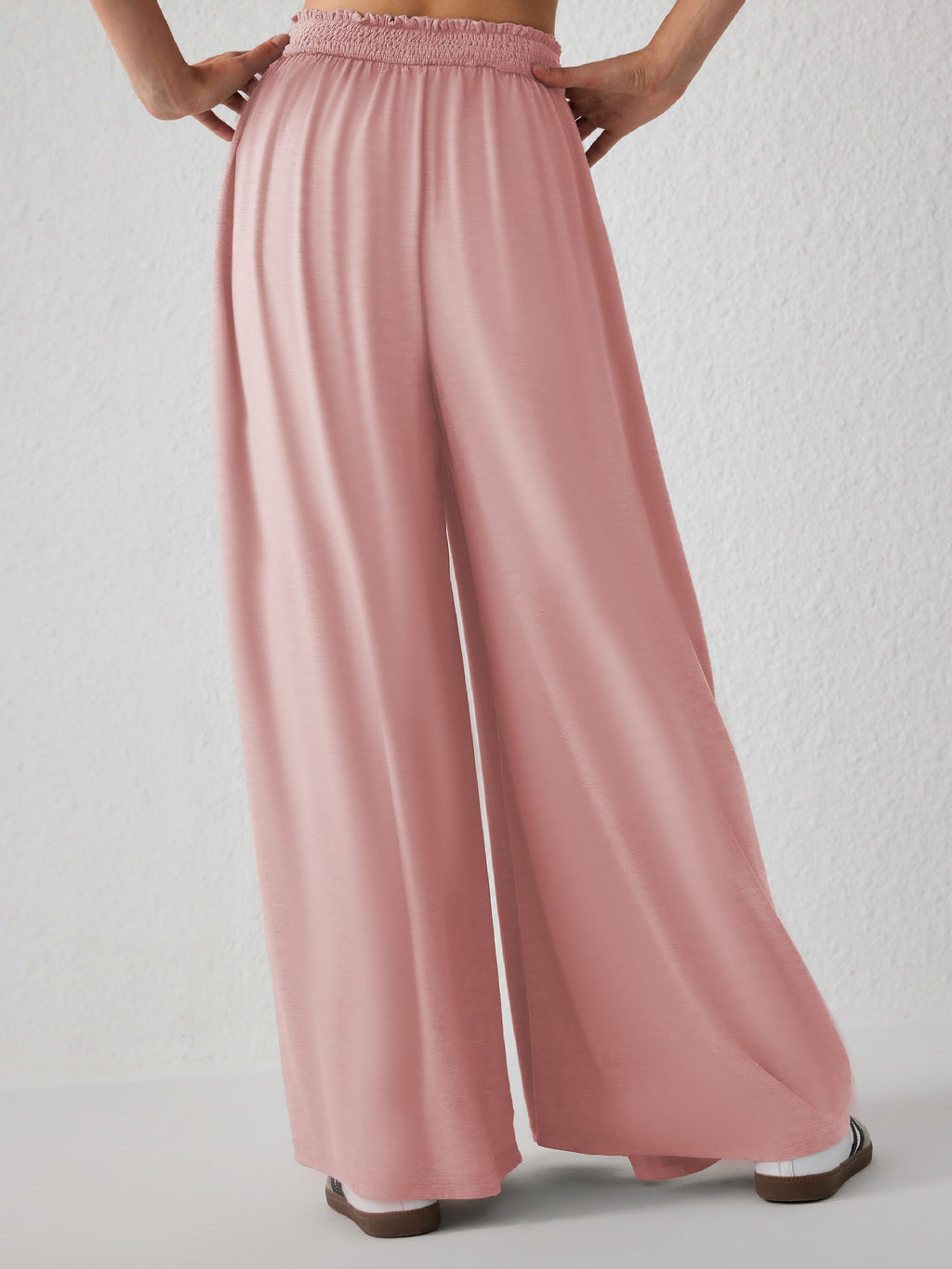 Flowy Palazzo Pants With Smocked Waist - Pink - 1