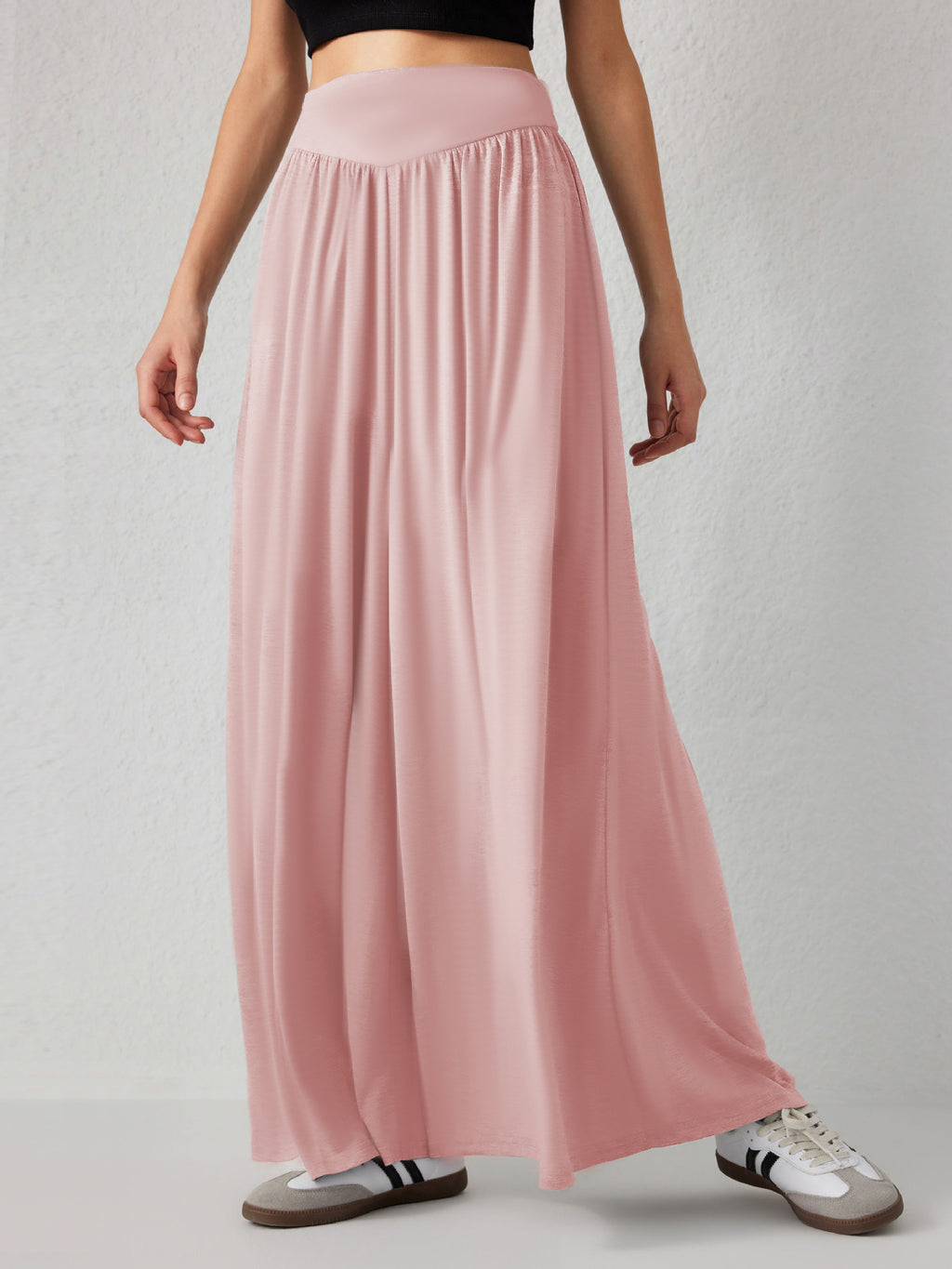 Flowy Palazzo Pants With Smocked Waist - Pink - 2