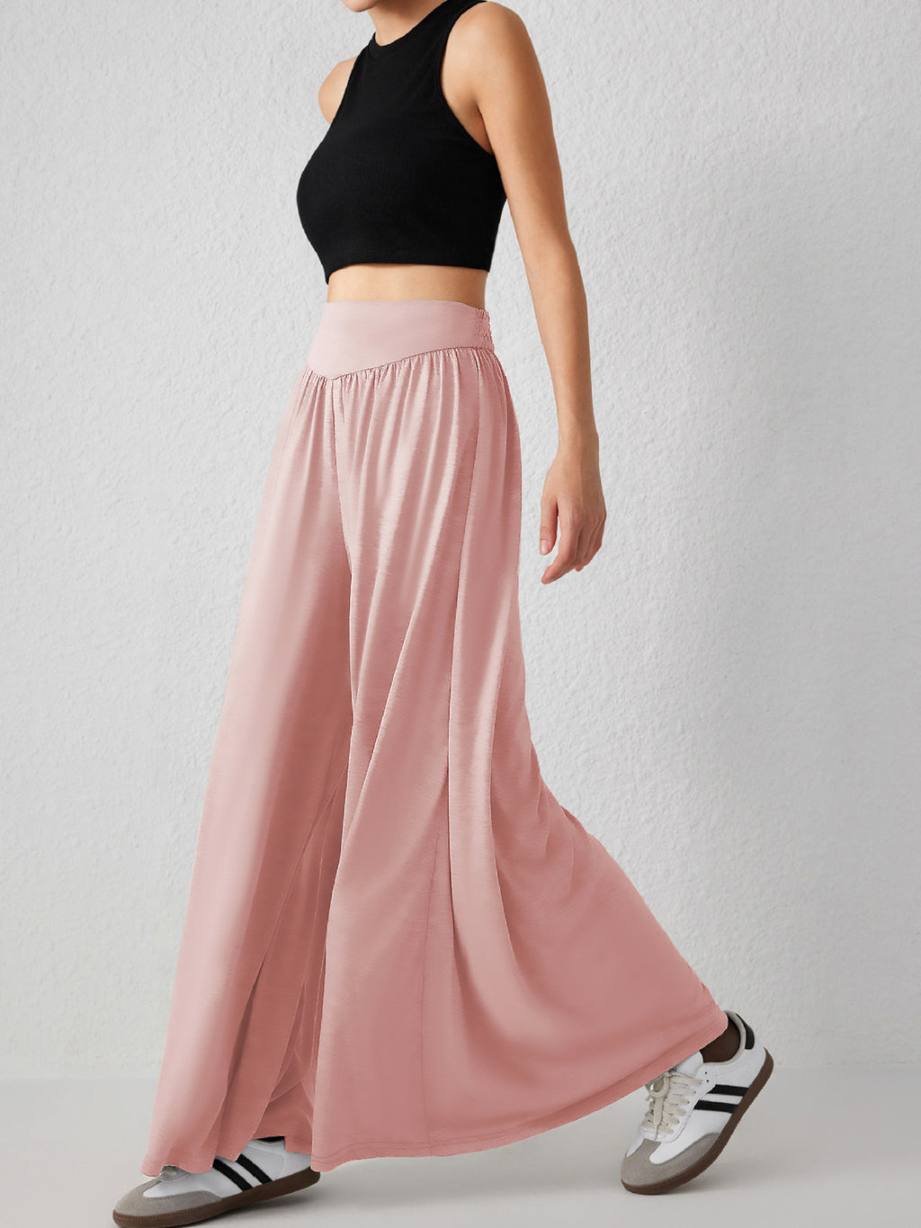 Flowy Palazzo Pants With Smocked Waist - Pink - 3