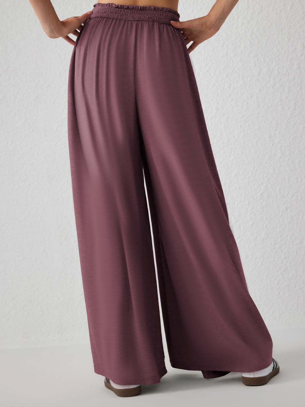 Flowy Palazzo Pants With Smocked Waist - Purple - 1