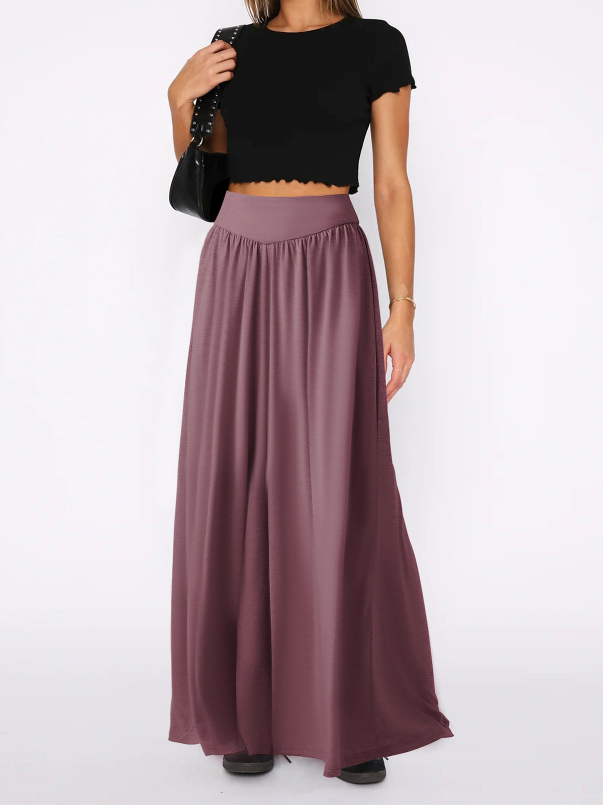 Flowy Palazzo Pants With Smocked Waist - Purple - 2