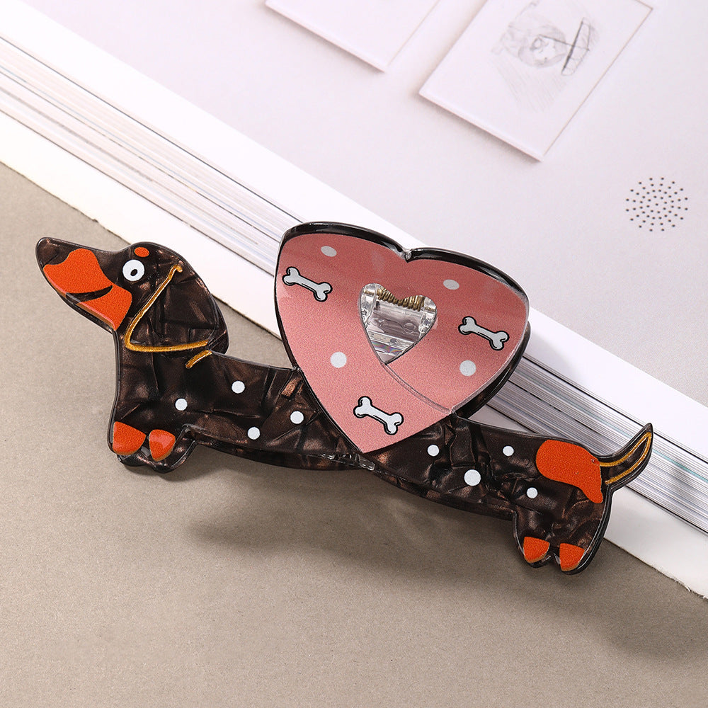 Wiener Dog Hair Claw Clip with Heart and Bones - C1