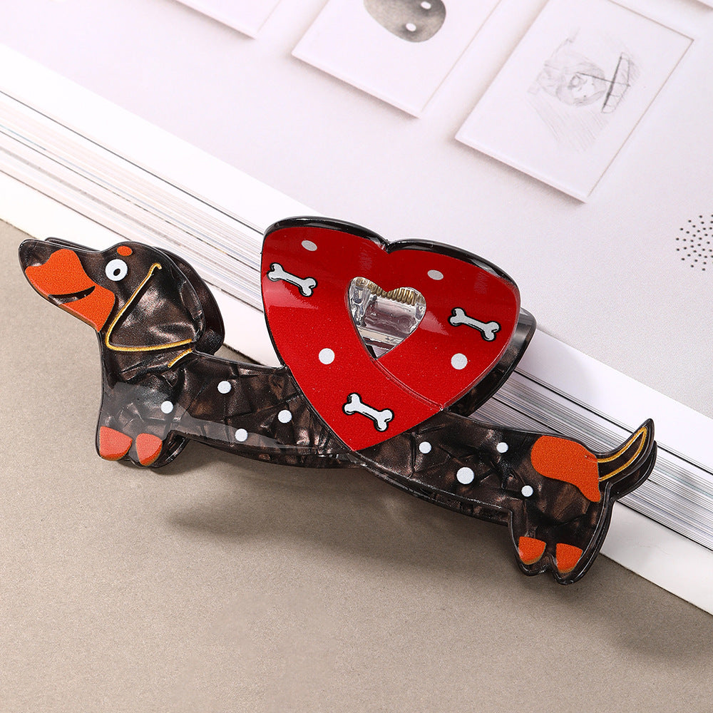 Wiener Dog Hair Claw Clip with Heart and Bones - C2