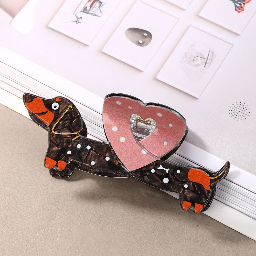 Wiener Dog Hair Claw Clip with Heart and Bones - C3