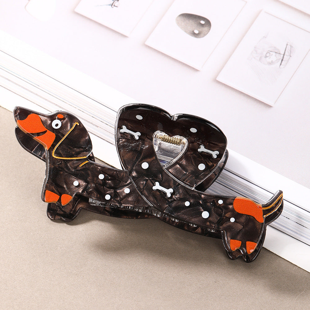 Wiener Dog Hair Claw Clip with Heart and Bones - C4
