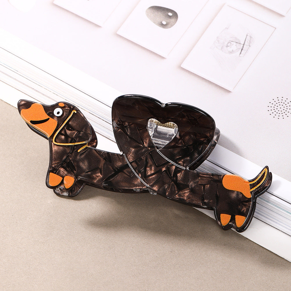 Wiener Dog Hair Claw Clip with Heart and Bones - C5