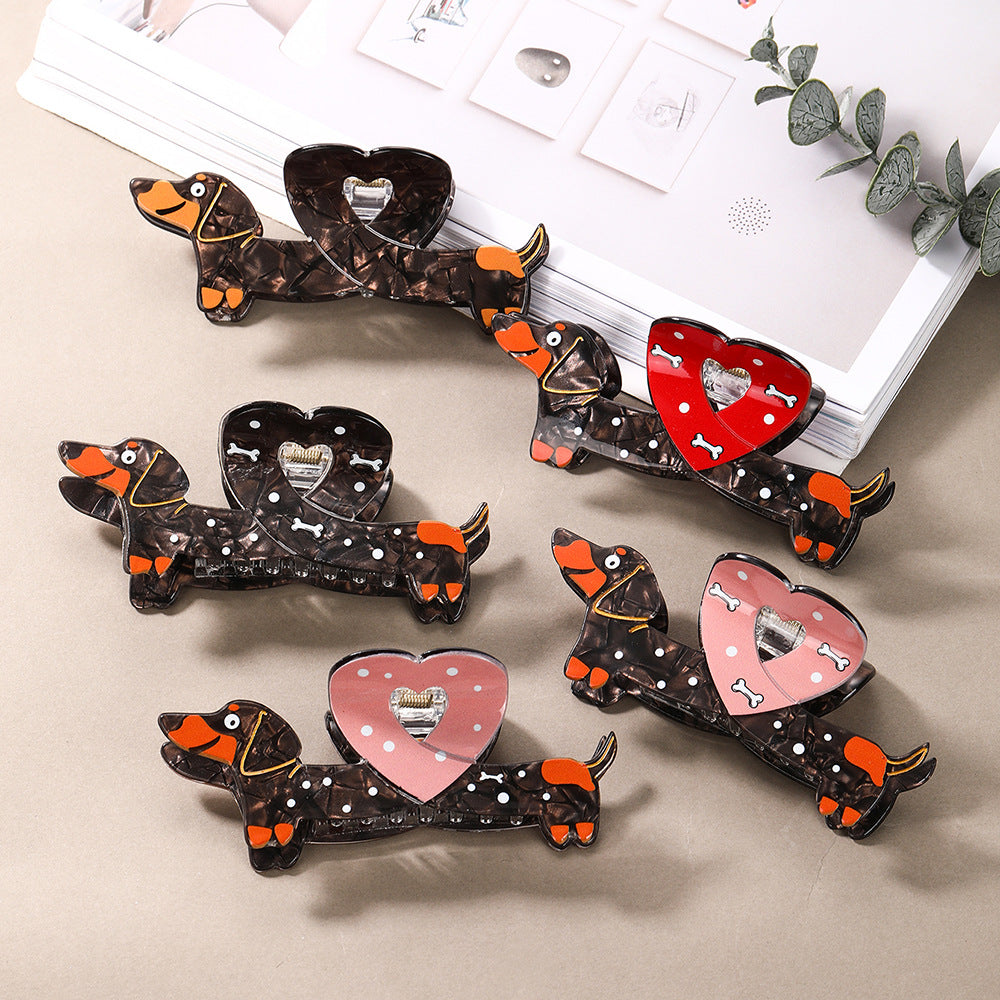 Wiener Dog Hair Claw Clip with Heart and Bones