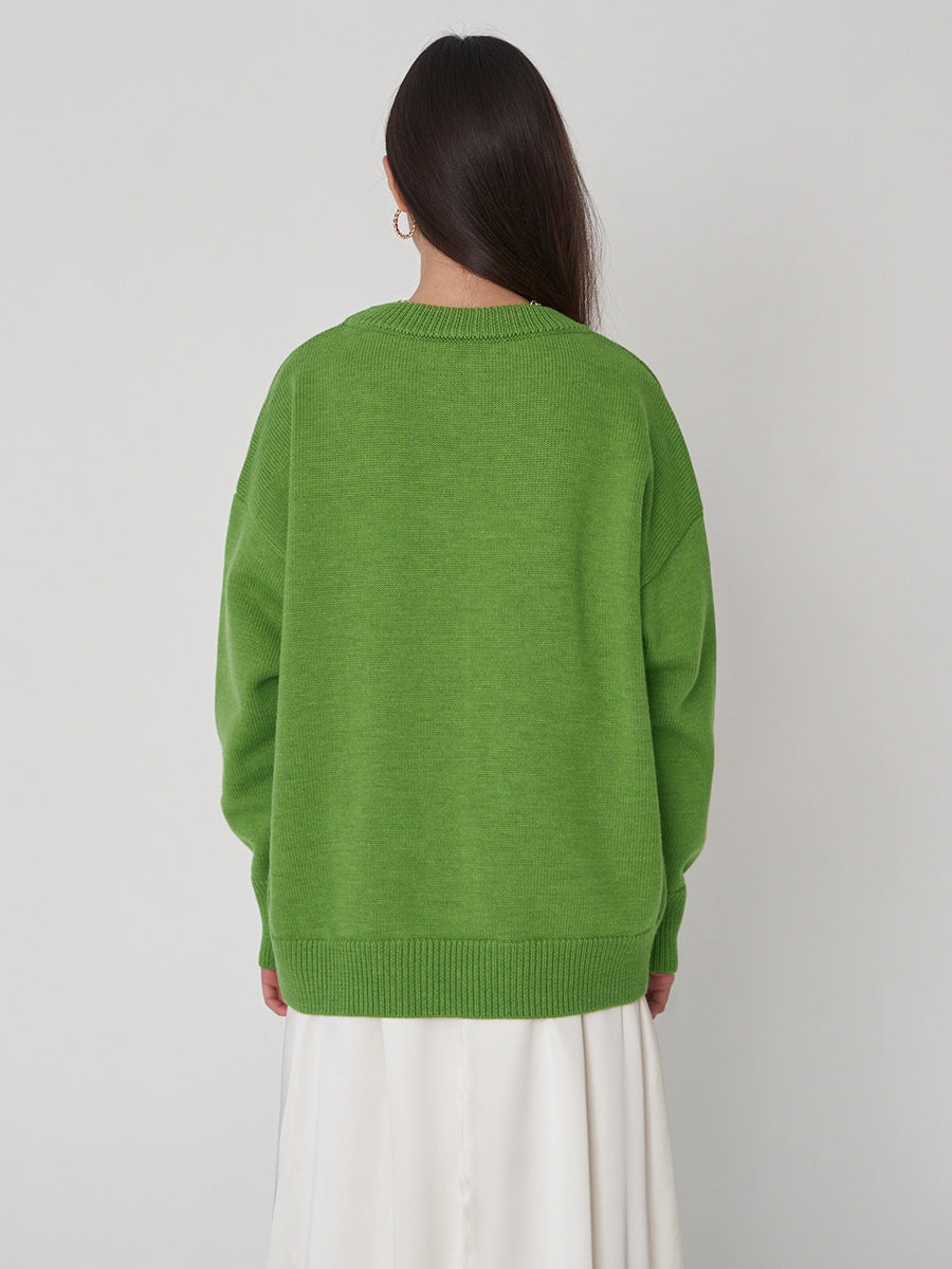 Slouchy Round Neck Oversized Knit Jumper - Lightgreen - 2