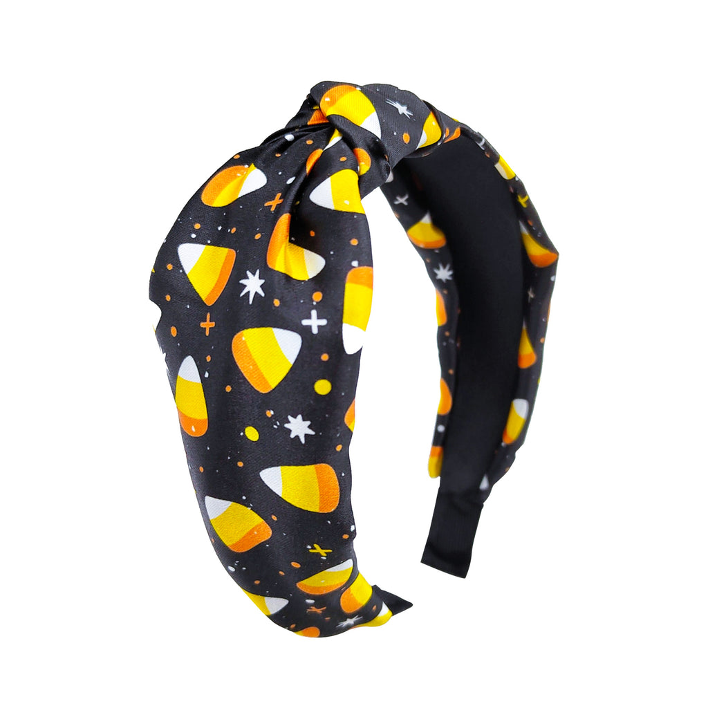 Knotted Halloween Print Wide Headband - black