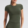 Brushed Slim Fit Crew Neck Workout Tee - Olive Green