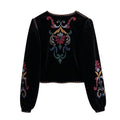 Embroidered Velvet Cropped Open Jacket - Black