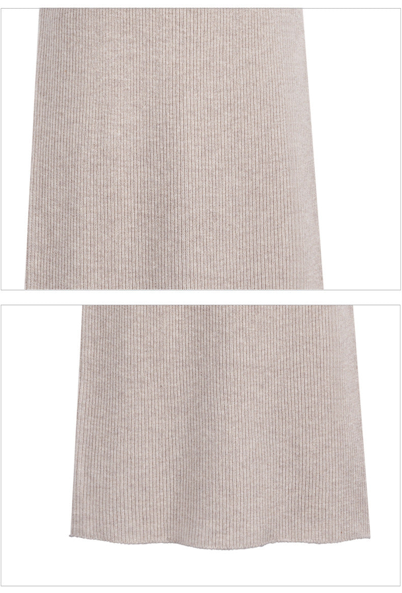 Ribbed Knit Midi Skirt With Back Slit - Apricot - 3