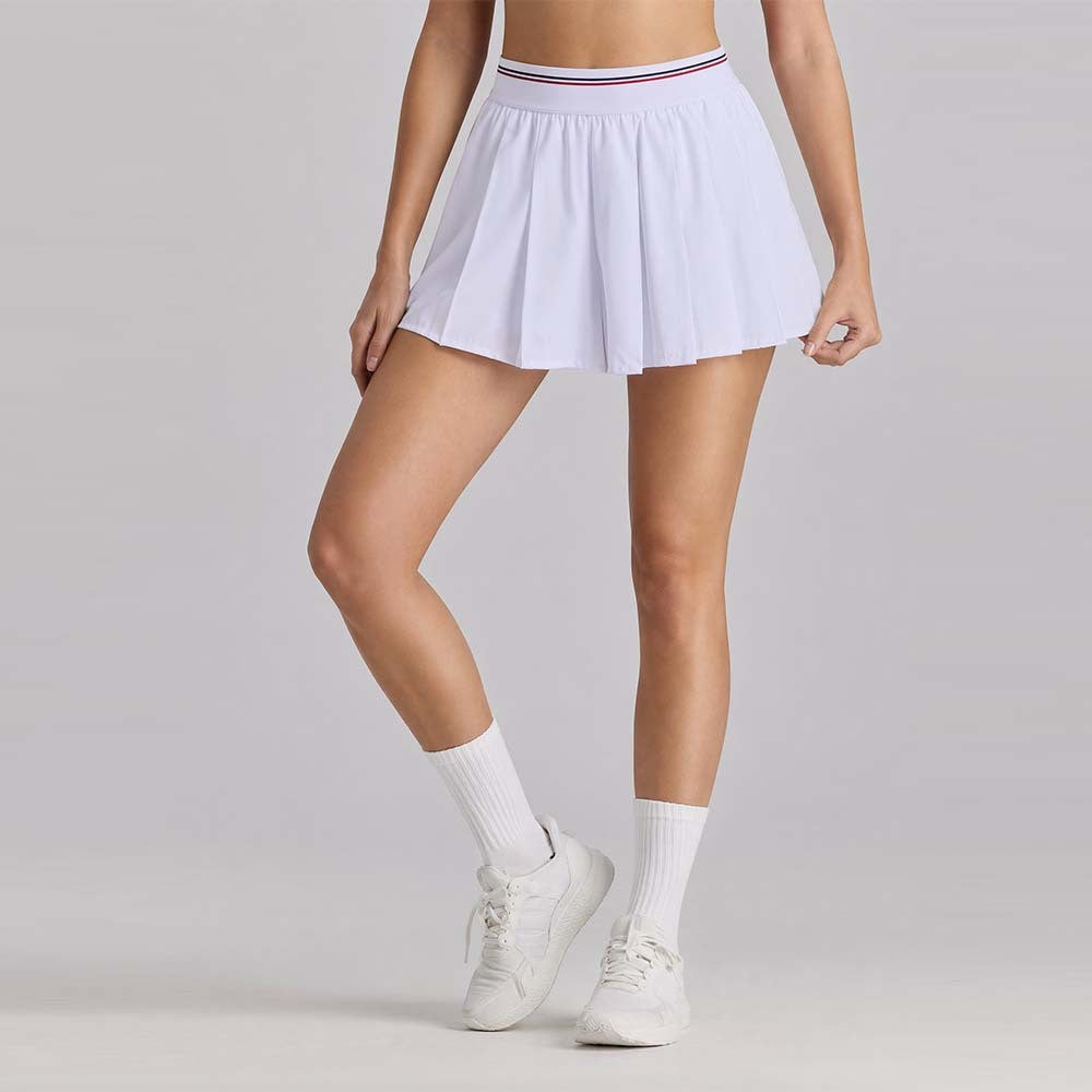 Pleated Stripe Elastic Waist Tennis Skort