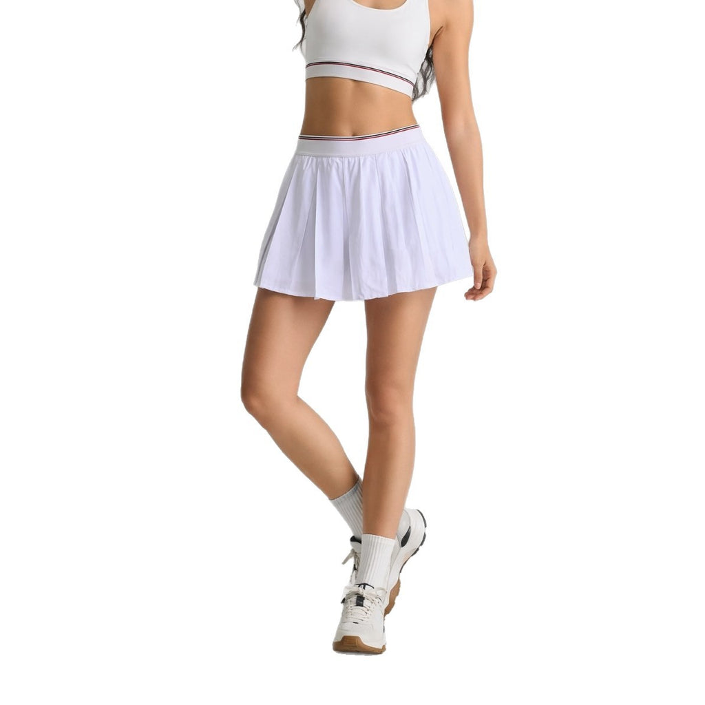 Pleated Stripe Elastic Waist Tennis Skort