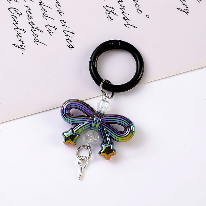 Glossy Bow Star Charm Keychain - Black