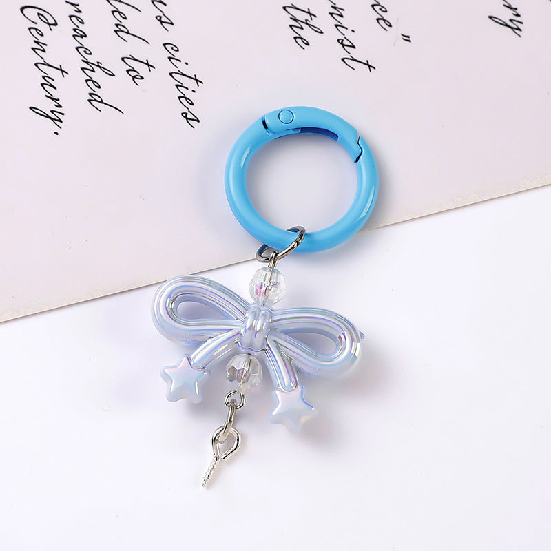 Glossy Bow Star Charm Keychain - Blue