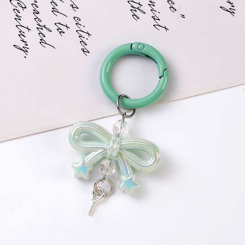 Glossy Bow Star Charm Keychain - Green