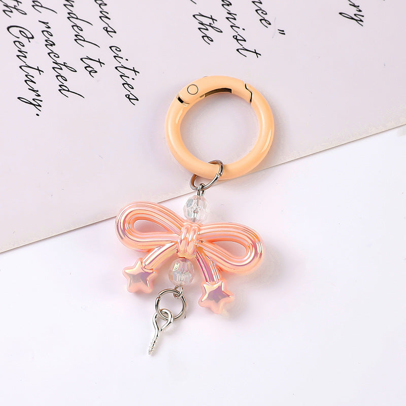 Glossy Bow Star Charm Keychain - Orange