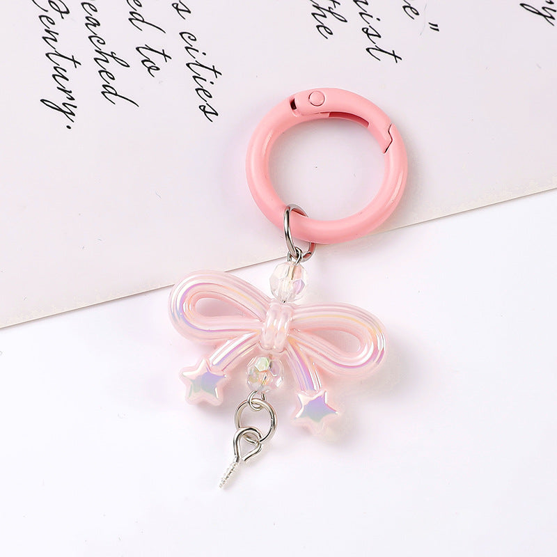 Glossy Bow Star Charm Keychain - Pink