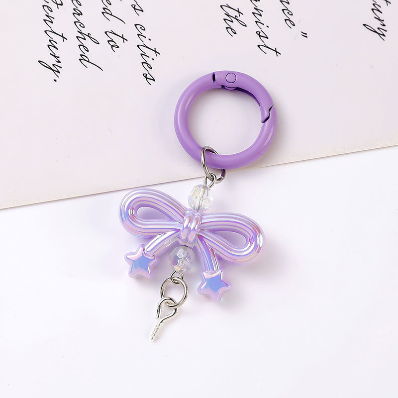 Glossy Bow Star Charm Keychain - Purple