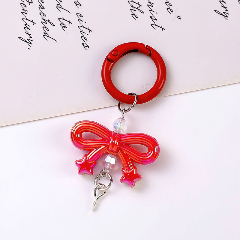 Glossy Bow Star Charm Keychain - Red