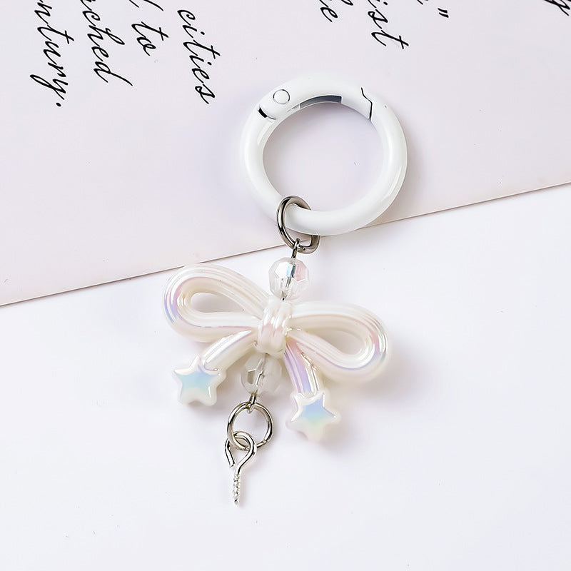 Glossy Bow Star Charm Keychain - White
