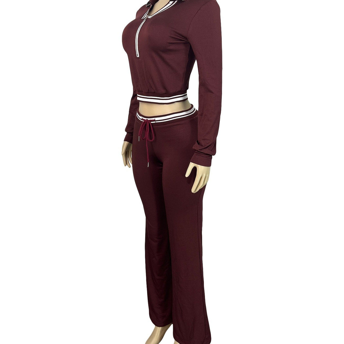 Striped Trim Half Zip Crop Flare Workout Set