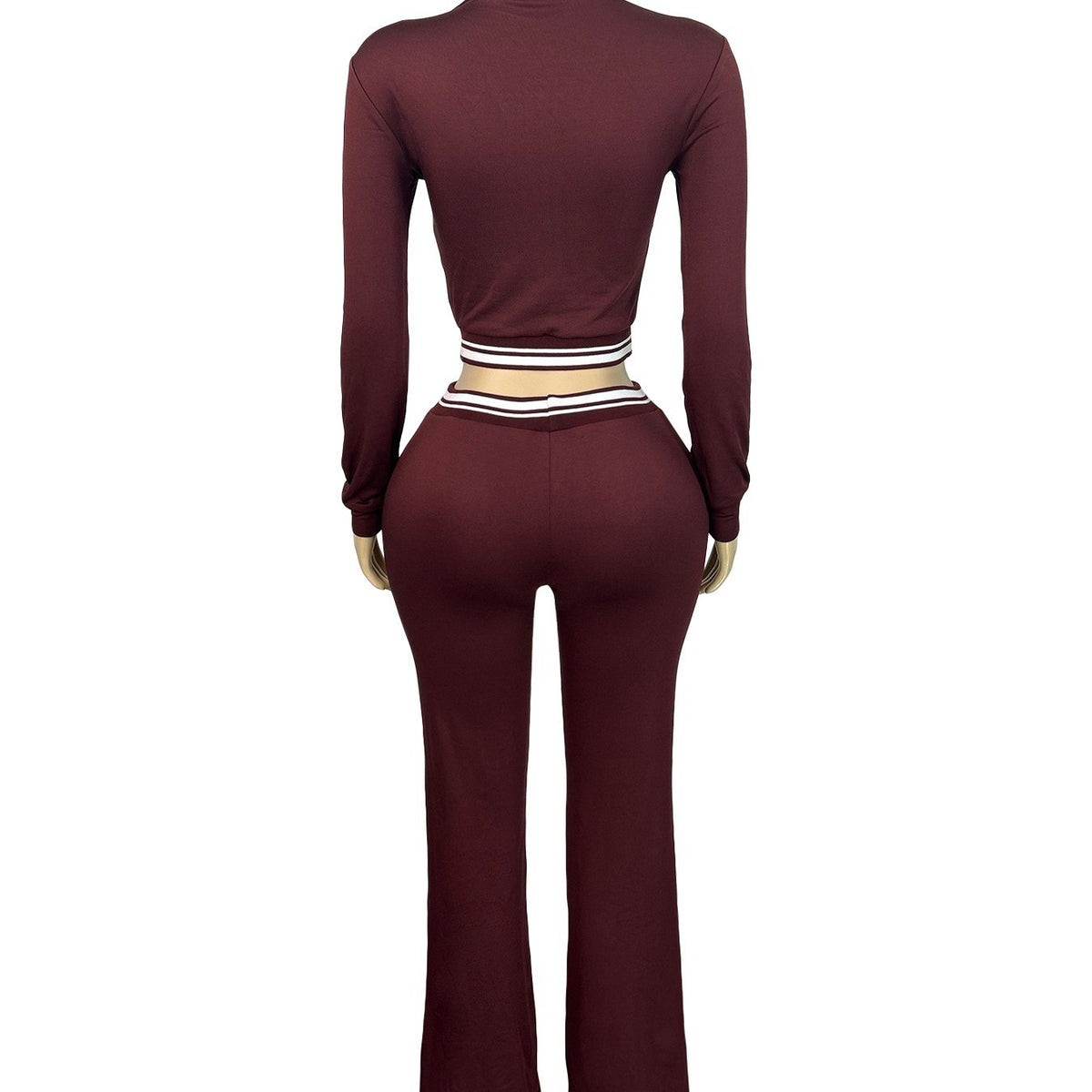 Striped Trim Half Zip Crop Flare Workout Set
