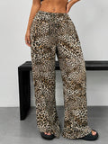Leopard Print Palazzo Pants With Drawstring Waist - Decor