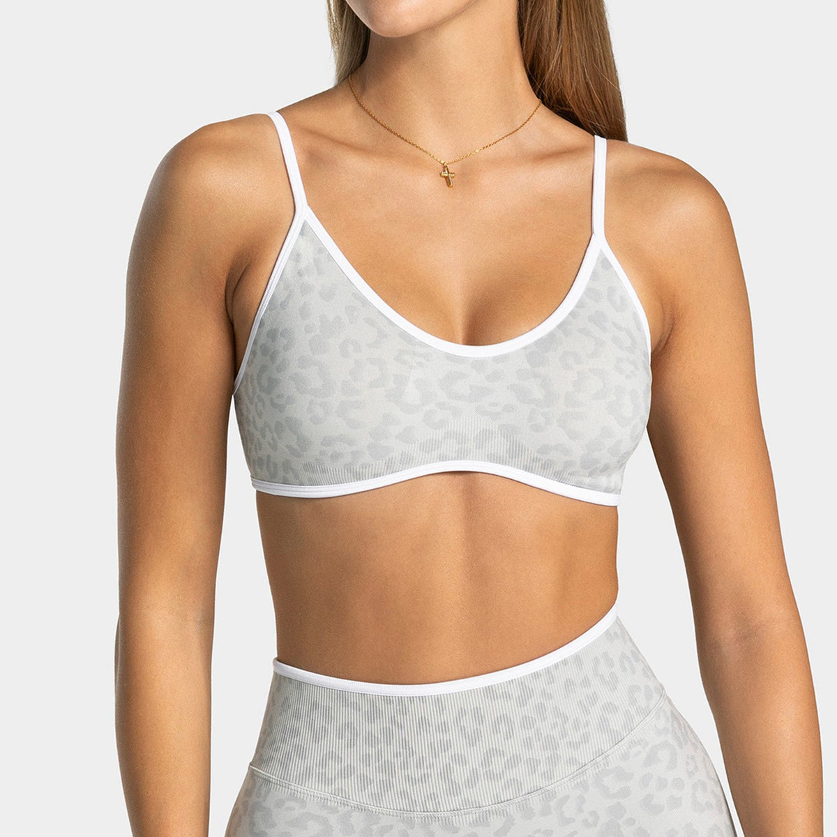 Leopard Print Seamless Contrast Trim Sports Bra