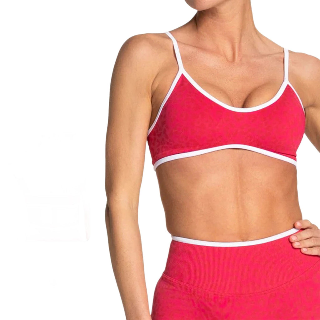 Leopard Print Seamless Contrast Trim Sports Bra