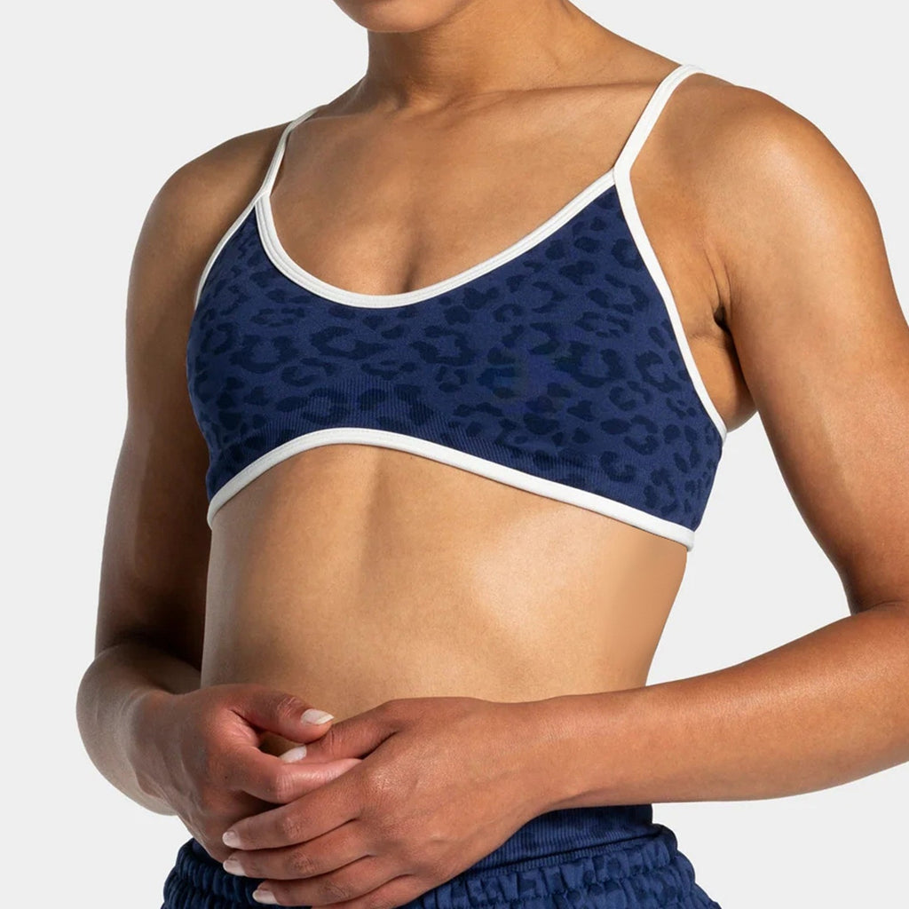 Leopard Print Seamless Contrast Trim Sports Bra