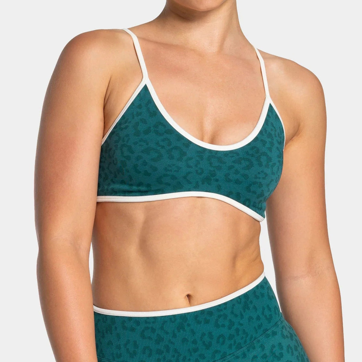 Leopard Print Seamless Contrast Trim Sports Bra