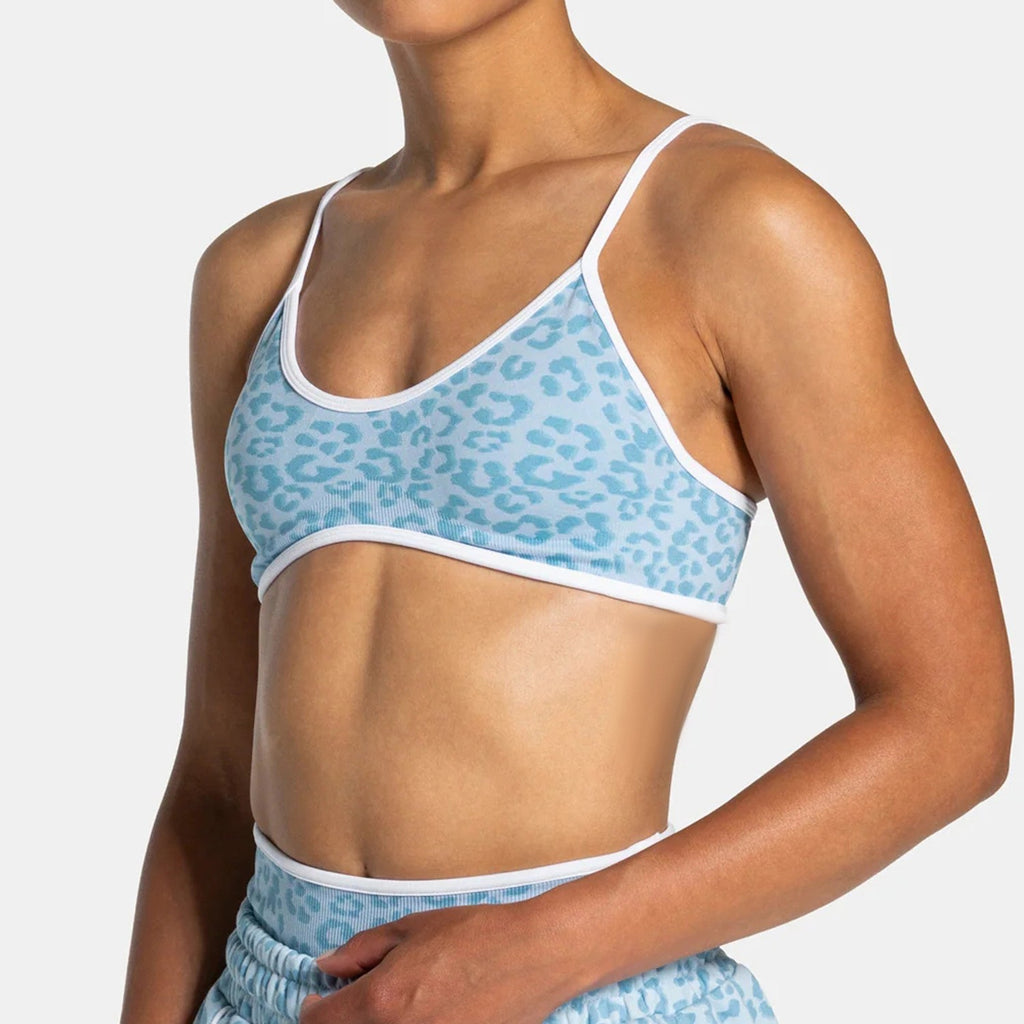 Leopard Print Seamless Contrast Trim Sports Bra