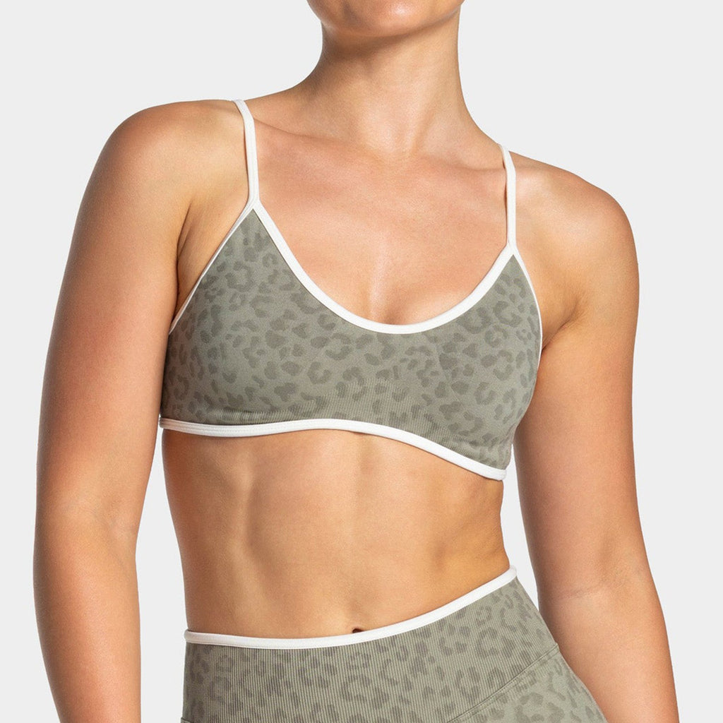 Leopard Print Seamless Contrast Trim Sports Bra
