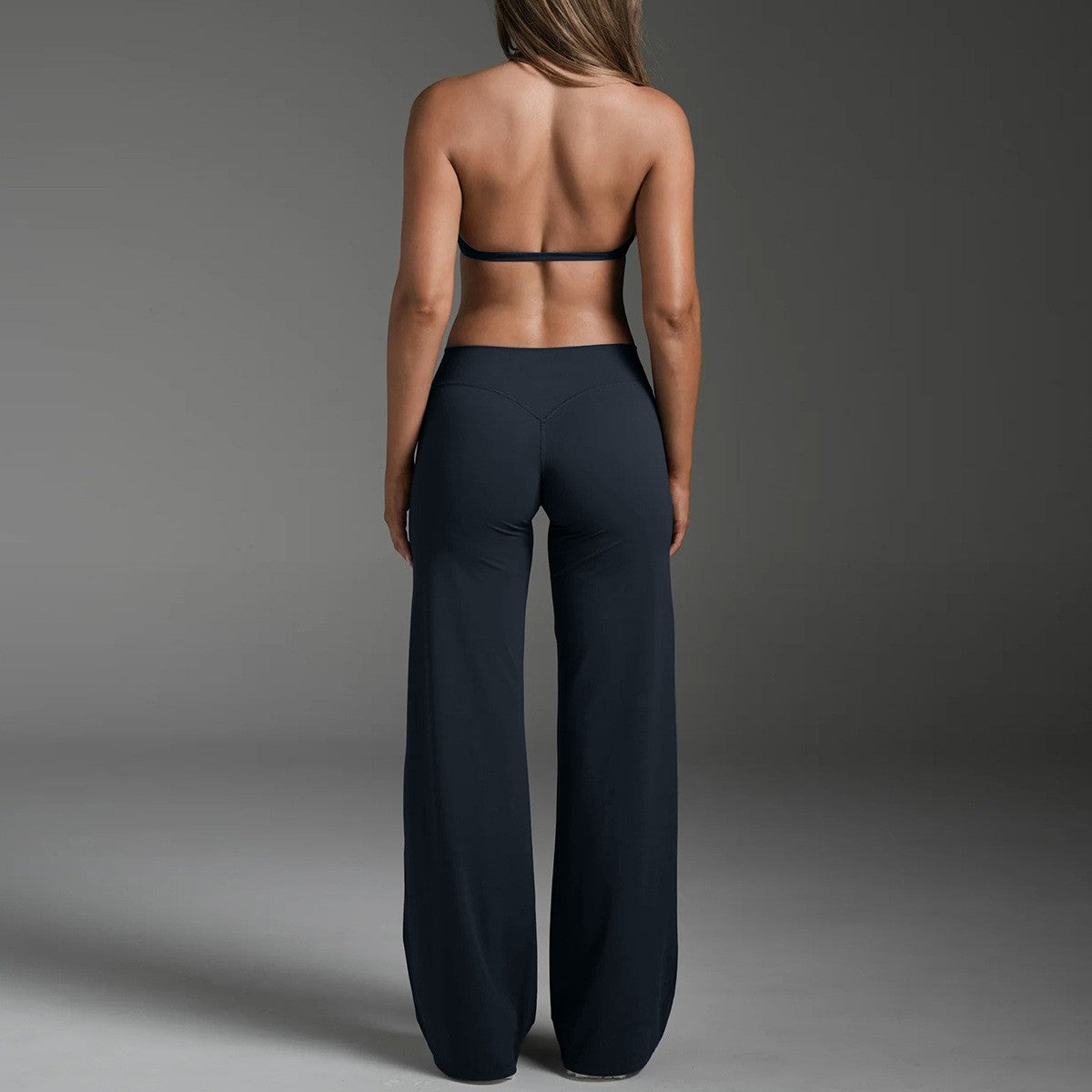 Halter Triangle Bra and Straight Leg Yoga Pants Set - Blueberry