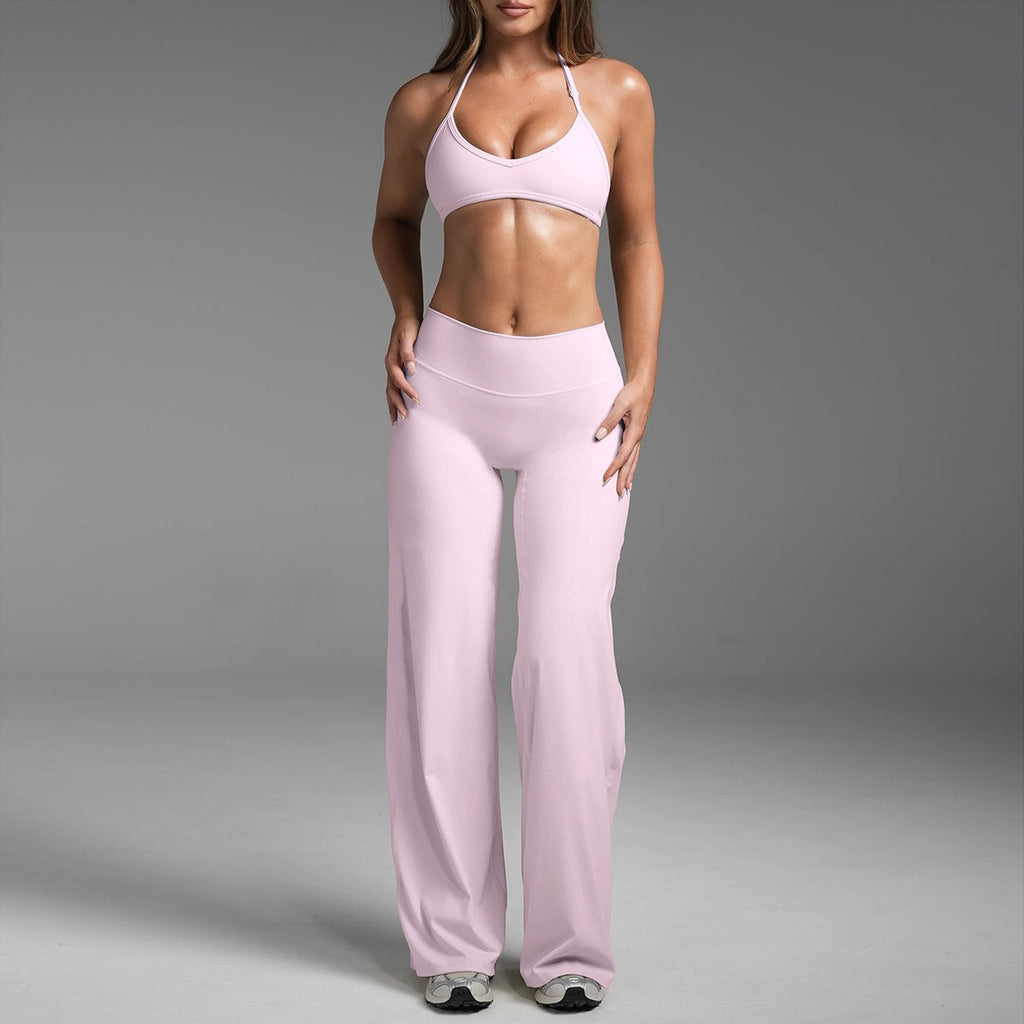 Halter Triangle Bra and Straight Leg Yoga Pants Set - Pink