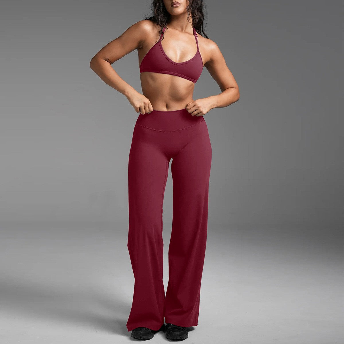 Halter Triangle Bra and Straight Leg Yoga Pants Set