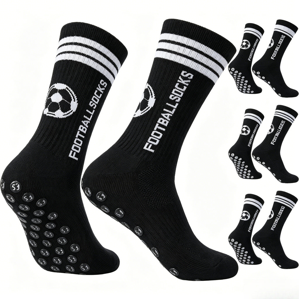 Striped Anti Slip Soccer Grip Socks - Black