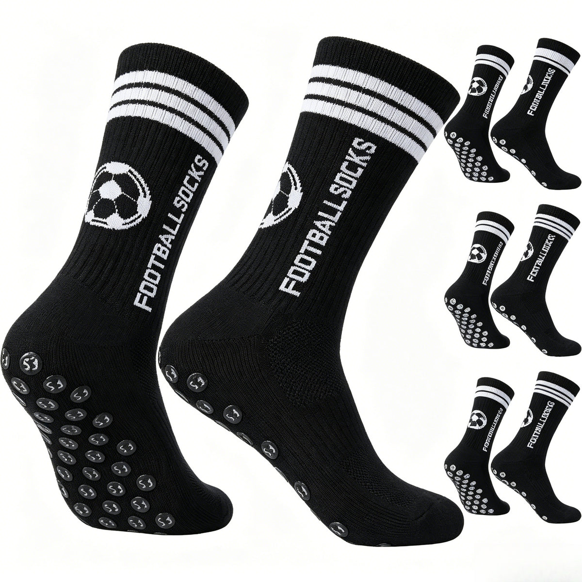 Striped Anti Slip Soccer Grip Socks - Black