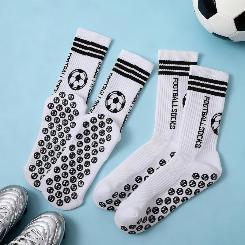 Striped Anti Slip Soccer Grip Socks - White
