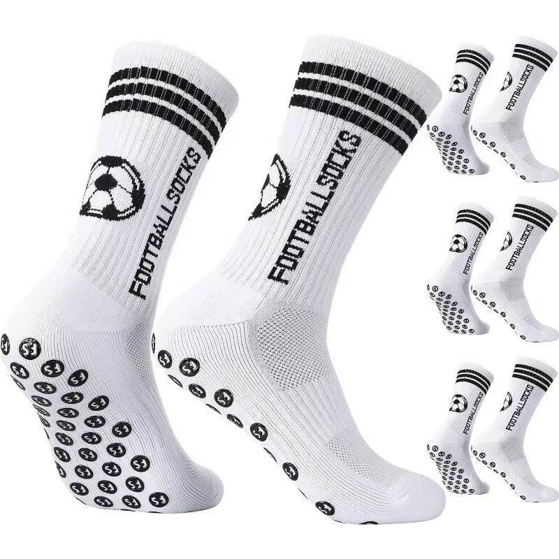 Striped Anti Slip Soccer Grip Socks - White - 1